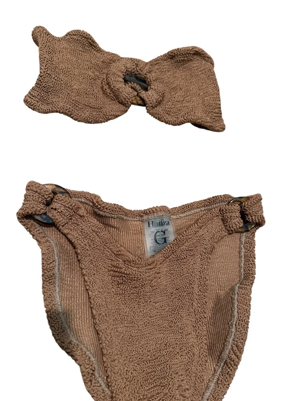 Hunza G Gloria Bikini Set in Metallic Cocoa Crinkle OS